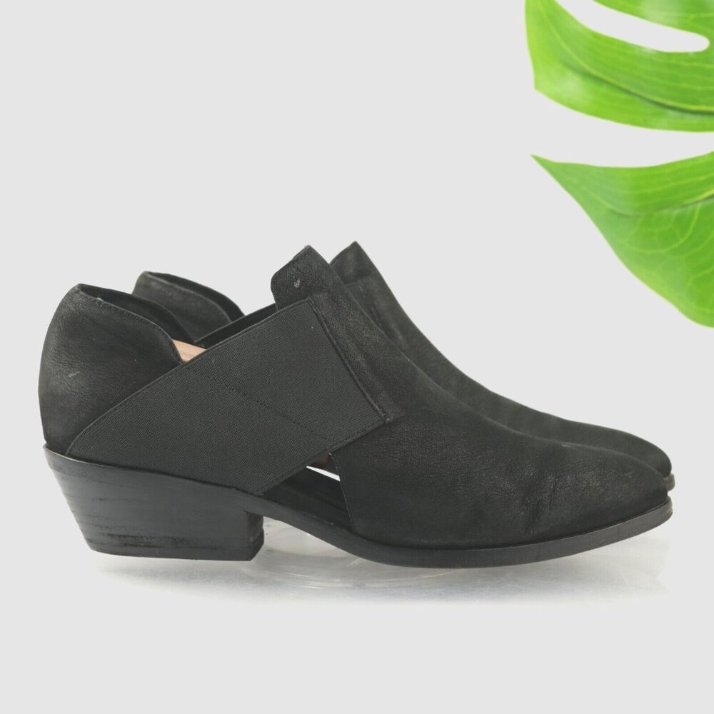 Eileen Fisher Womens‎ Perry Boot Size 7.5 Black Nubuck Bootie Cutouts Block Heel